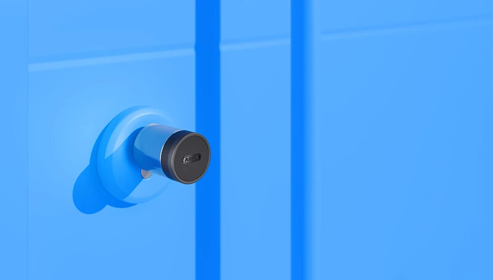 CYLOX One smart door cylinder on a door © ABUS